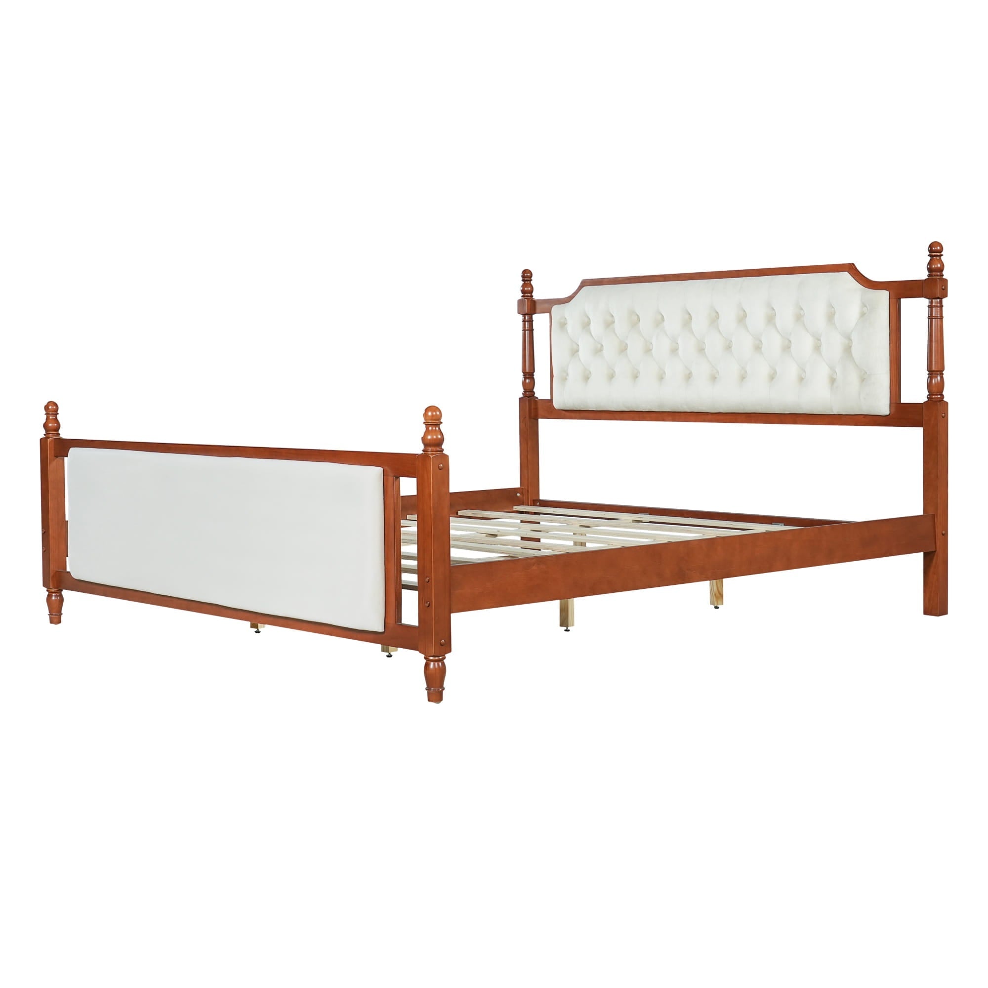 Bellemave® Upholstered Platform Bed with Button Tufted Headboard,Solid Wood Farmhouse Bed with Velvet Headboard and Footboard - Bellemave