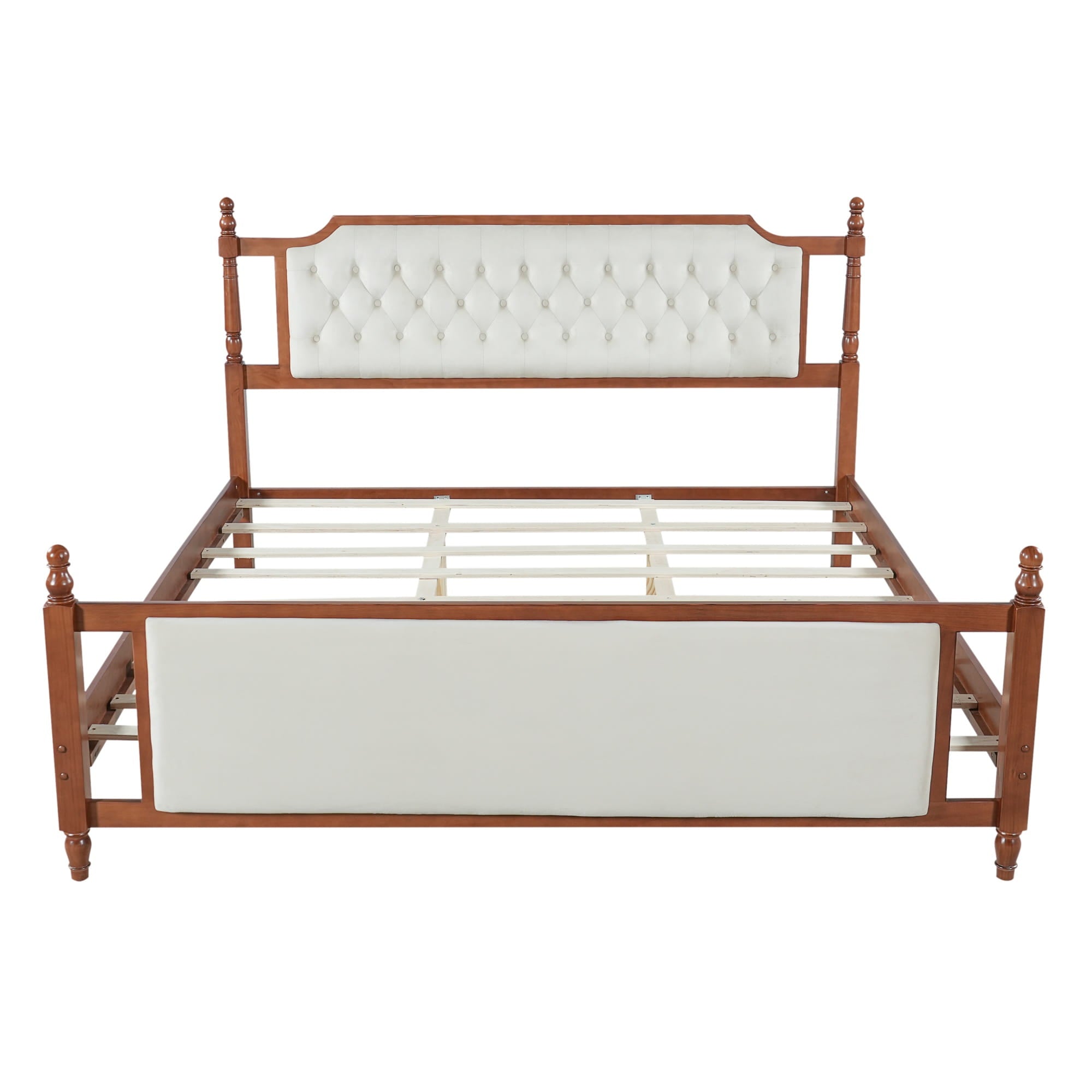 Bellemave® Upholstered Platform Bed with Button Tufted Headboard,Solid Wood Farmhouse Bed with Velvet Headboard and Footboard - Bellemave