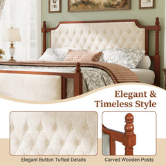 Bellemave® Upholstered Platform Bed with Button Tufted Headboard,Solid Wood Farmhouse Bed with Velvet Headboard and Footboard - Bellemave