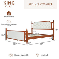 Bellemave® Upholstered Platform Bed with Button Tufted Headboard,Solid Wood Farmhouse Bed with Velvet Headboard and Footboard - Bellemave