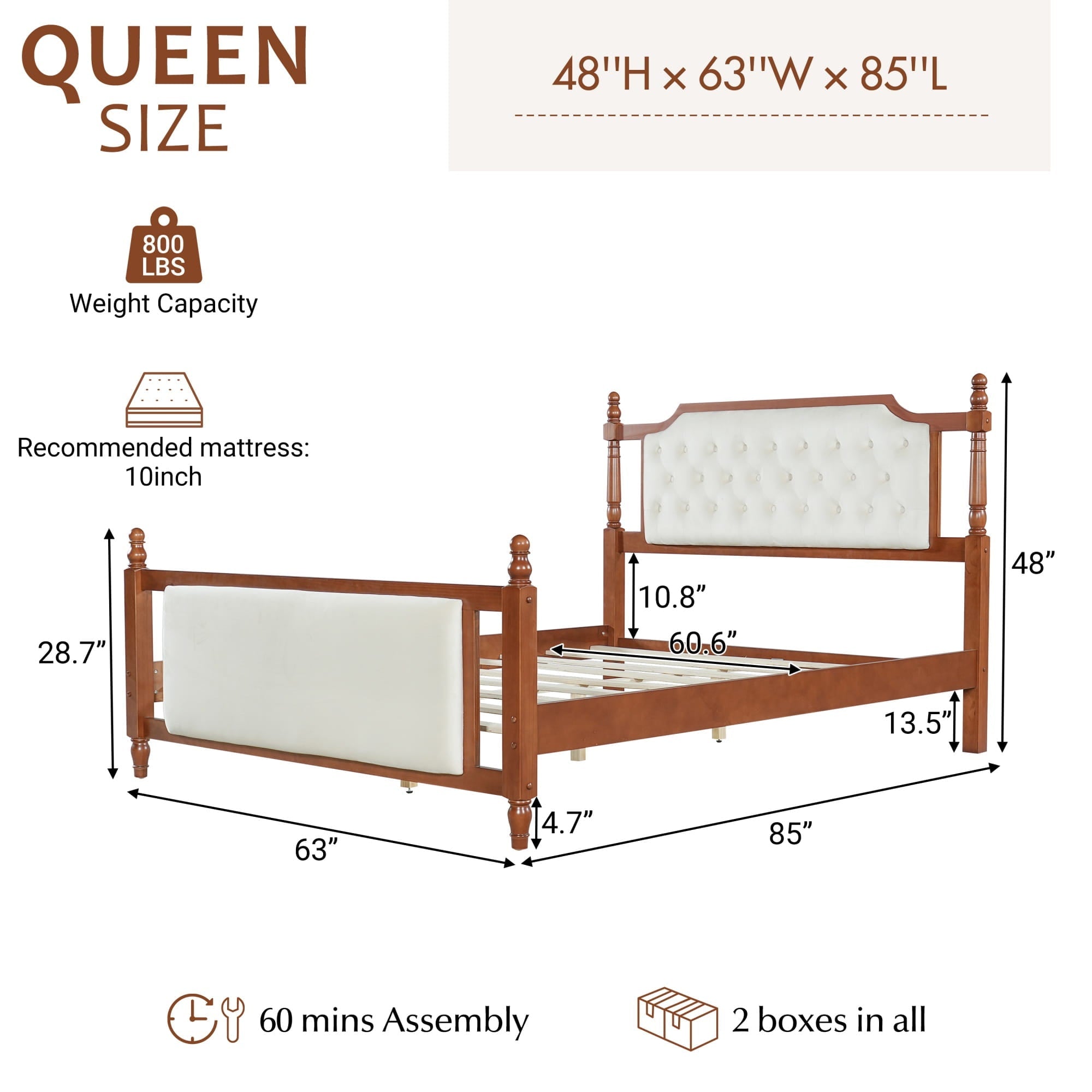 Bellemave® Upholstered Platform Bed with Button Tufted Headboard,Solid Wood Farmhouse Bed with Velvet Headboard and Footboard - Bellemave