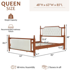 Bellemave® Upholstered Platform Bed with Button Tufted Headboard,Solid Wood Farmhouse Bed with Velvet Headboard and Footboard - Bellemave