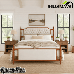 Bellemave® Upholstered Platform Bed with Button Tufted Headboard,Solid Wood Farmhouse Bed with Velvet Headboard and Footboard - Bellemave