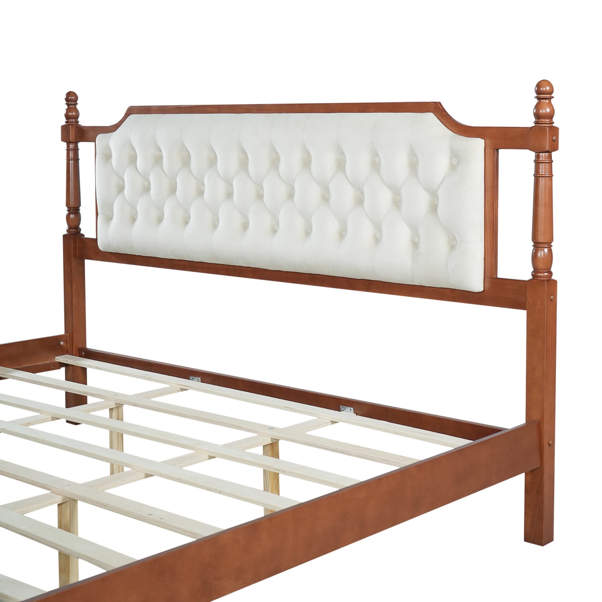 Bellemave® Upholstered Platform Bed with Button Tufted Headboard,Solid Wood Farmhouse Bed with Velvet Headboard and Footboard - Bellemave