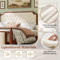 Bellemave® Upholstered Platform Bed with Button Tufted Headboard,Solid Wood Farmhouse Bed with Velvet Headboard and Footboard - Bellemave