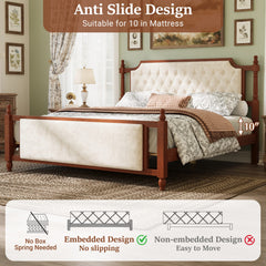 Bellemave® Upholstered Platform Bed with Button Tufted Headboard,Solid Wood Farmhouse Bed with Velvet Headboard and Footboard - Bellemave