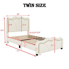 Bellemave® Upholstered Platform Bed with Curve Shape and Height - adjustable Headboard,LED Light Strips - Bellemave