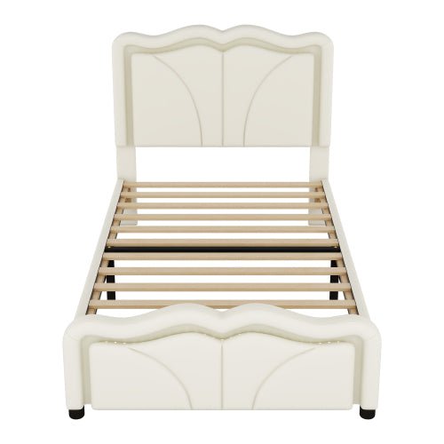 Bellemave® Upholstered Platform Bed with Curve Shape and Height - adjustable Headboard,LED Light Strips - Bellemave