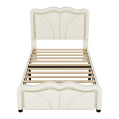 Bellemave® Upholstered Platform Bed with Curve Shape and Height - adjustable Headboard,LED Light Strips - Bellemave