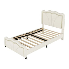 Bellemave® Upholstered Platform Bed with Curve Shape and Height - adjustable Headboard,LED Light Strips - Bellemave