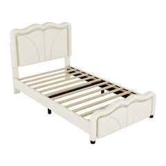 Bellemave® Upholstered Platform Bed with Curve Shape and Height - adjustable Headboard,LED Light Strips - Bellemave