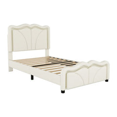 Bellemave® Upholstered Platform Bed with Curve Shape and Height - adjustable Headboard,LED Light Strips - Bellemave
