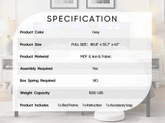 Bellemave® Upholstered Platform Bed with Heavy Metal Slats with Storage Headboard, Charging Station and LED Lights - Bellemave