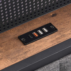 Bellemave® Upholstered Platform Bed with Heavy Metal Slats with Storage Headboard, Charging Station and LED Lights - Bellemave