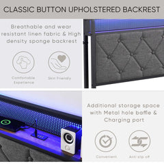 Bellemave® Upholstered Platform Bed with Heavy Metal Slats with Storage Headboard, Charging Station and LED Lights - Bellemave