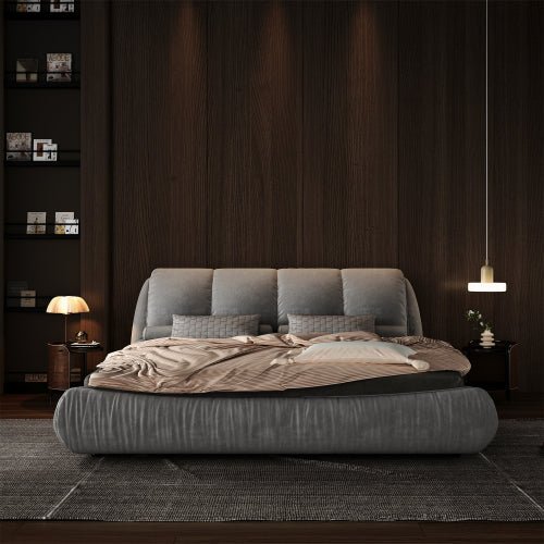 Bellemave® Upholstered Platform Bed with Oversized Padded Backrest, Thickening Pinewooden Slats and Solid Wood Leg - Bellemave