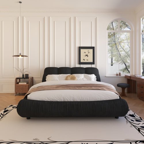 Bellemave® Upholstered Platform Bed with Oversized Padded Backrest, Thickening Pinewooden Slats and Solid Wood Leg - Bellemave