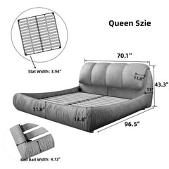 Bellemave® Upholstered Platform Bed with Oversized Padded Backrest, Thickening Pinewooden Slats and Solid Wood Leg - Bellemave