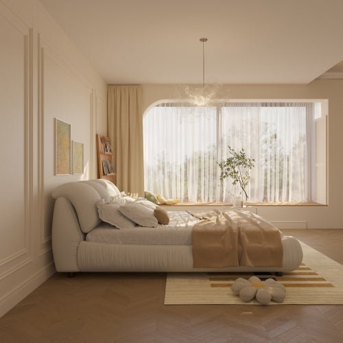 Bellemave® Upholstered Platform Bed with Oversized Padded Backrest, Thickening Pinewooden Slats and Solid Wood Leg - Bellemave