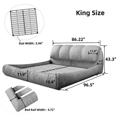 Bellemave® Upholstered Platform Bed with Oversized Padded Backrest, Thickening Pinewooden Slats and Solid Wood Leg - Bellemave