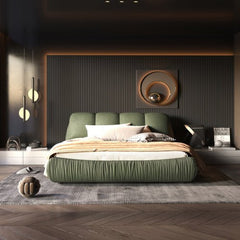 Bellemave® Upholstered Platform Bed with Oversized Padded Backrest, Thickening Pinewooden Slats and Solid Wood Leg - Bellemave