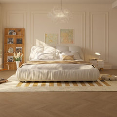 Bellemave® Upholstered Platform Bed with Oversized Padded Backrest, Thickening Pinewooden Slats and Solid Wood Leg - Bellemave