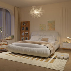 Bellemave® Upholstered Platform Bed with Oversized Padded Backrest, Thickening Pinewooden Slats and Solid Wood Leg - Bellemave