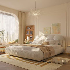 Bellemave® Upholstered Platform Bed with Oversized Padded Backrest, Thickening Pinewooden Slats and Solid Wood Leg - Bellemave