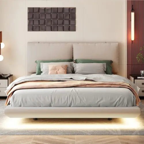 Bellemave® Upholstered Platform Bed with Sensor Light and 2 Large Backrests, 2 sets of USB Port and Socket on each rear Bed Leg - Bellemave