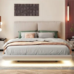 Bellemave® Upholstered Platform Bed with Sensor Light and 2 Large Backrests, 2 sets of USB Port and Socket on each rear Bed Leg - Bellemave