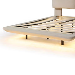 Bellemave® Upholstered Platform Bed with Sensor Light and 2 Large Backrests, 2 sets of USB Port and Socket on each rear Bed Leg - Bellemave