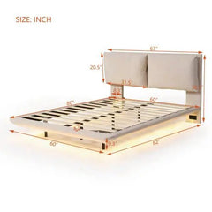 Bellemave® Upholstered Platform Bed with Sensor Light and 2 Large Backrests, 2 sets of USB Port and Socket on each rear Bed Leg - Bellemave