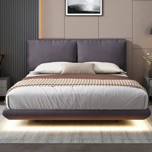 Bellemave® Upholstered Platform Bed with Sensor Light and 2 Large Backrests, 2 sets of USB Port and Socket on each rear Bed Leg - Bellemave