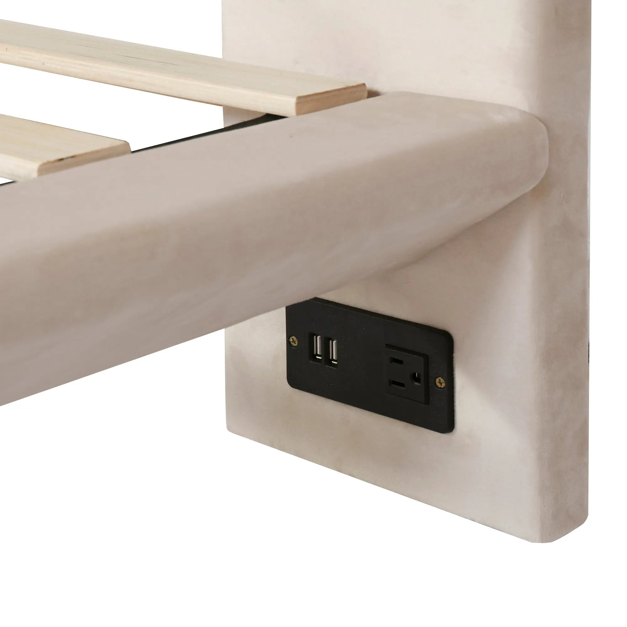 Bellemave® Upholstered Platform Bed with Sensor Light and 2 Large Backrests, 2 sets of USB Port and Socket on each rear Bed Leg - Bellemave