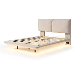 Bellemave® Upholstered Platform Bed with Sensor Light and 2 Large Backrests, 2 sets of USB Port and Socket on each rear Bed Leg - Bellemave