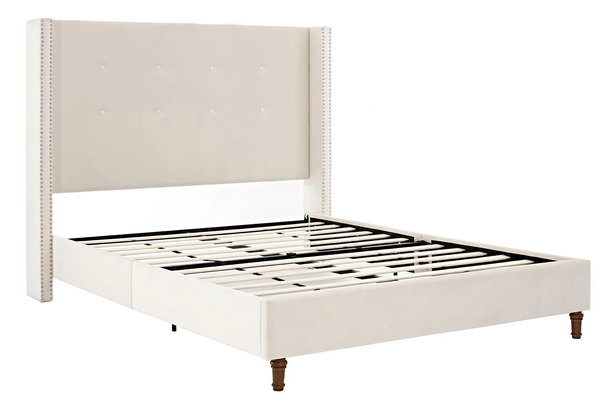Bellemave® Upholstered Platform Bed with Traditional Hand Buttoned Tufting High Headboard,Nailhead Trim Wingback - Bellemave