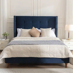 Bellemave® Upholstered Platform Bed with Traditional Hand Buttoned Tufting High Headboard,Nailhead Trim Wingback - Bellemave