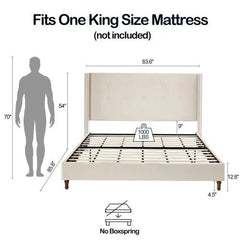 Bellemave® Upholstered Platform Bed with Traditional Hand Buttoned Tufting High Headboard,Nailhead Trim Wingback - Bellemave