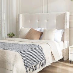 Bellemave® Upholstered Platform Bed with Traditional Hand Buttoned Tufting High Headboard,Nailhead Trim Wingback - Bellemave