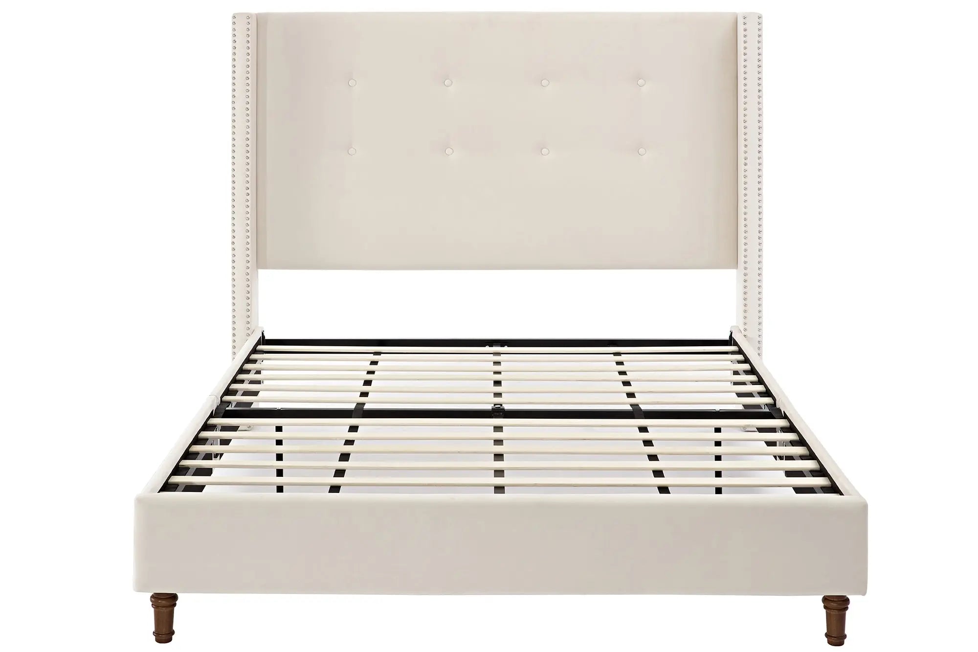 Bellemave® Upholstered Platform Bed with Traditional Hand Buttoned Tufting High Headboard,Nailhead Trim Wingback - Bellemave