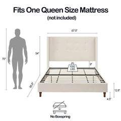 Bellemave® Upholstered Platform Bed with Traditional Hand Buttoned Tufting High Headboard,Nailhead Trim Wingback - Bellemave