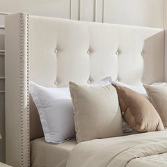 Bellemave® Upholstered Platform Bed with Traditional Hand Buttoned Tufting High Headboard,Nailhead Trim Wingback - Bellemave