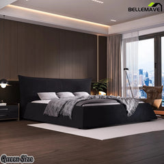 Bellemave® Upholstered Platform Bed with Velvet Headboard, Metal & Solid Wood Bed Frame, No Box Spring Needed - Bellemave