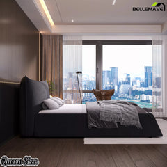 Bellemave® Upholstered Platform Bed with Velvet Headboard, Metal & Solid Wood Bed Frame, No Box Spring Needed - Bellemave