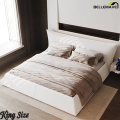 Bellemave® Upholstered Platform Bed with Velvet Headboard, Metal & Solid Wood Bed Frame, No Box Spring Needed - Bellemave