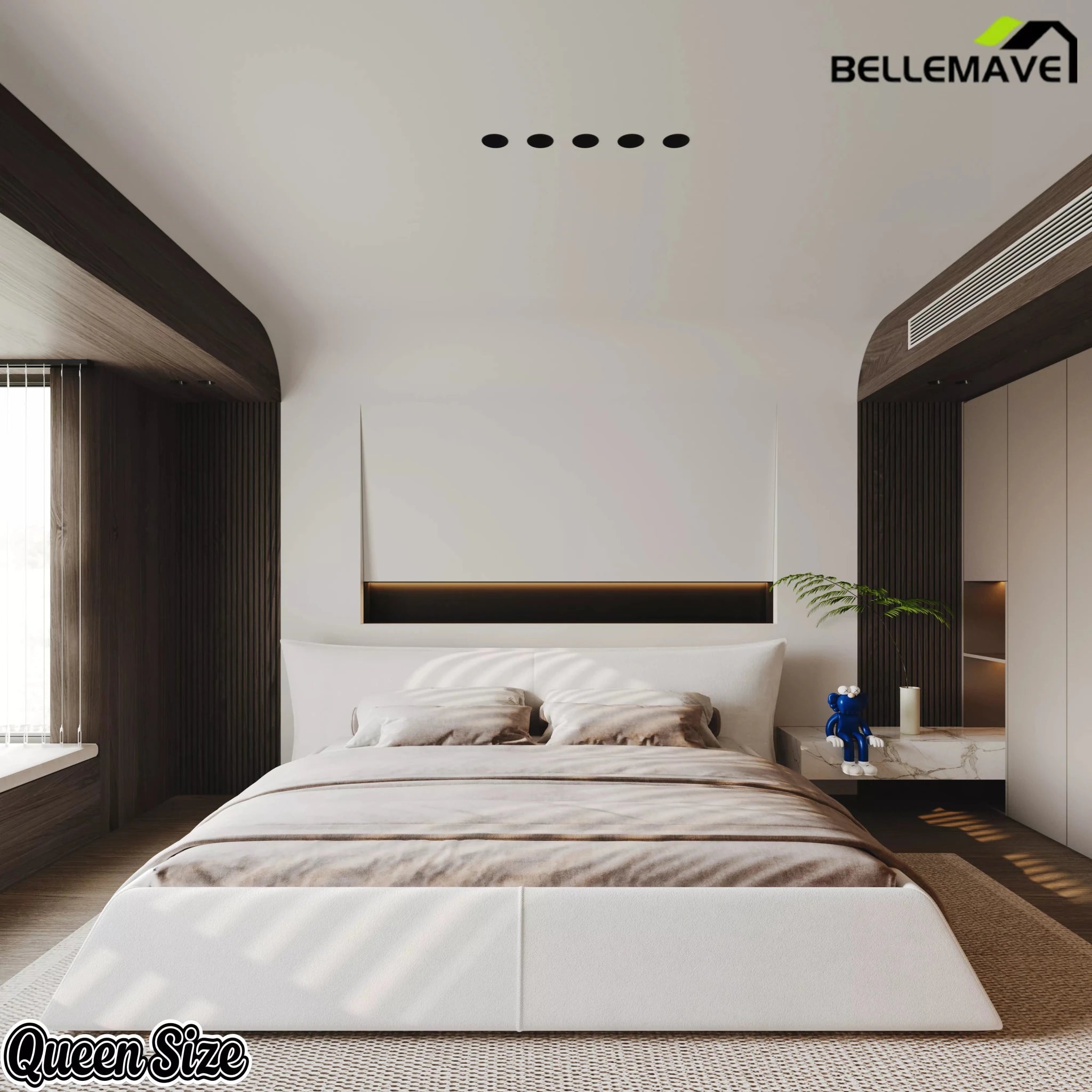 Bellemave® Upholstered Platform Bed with Velvet Headboard, Metal & Solid Wood Bed Frame, No Box Spring Needed - Bellemave