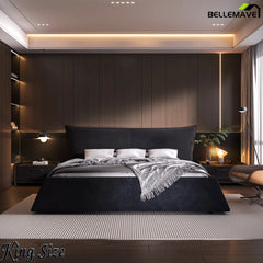 Bellemave® Upholstered Platform Bed with Velvet Headboard, Metal & Solid Wood Bed Frame, No Box Spring Needed - Bellemave