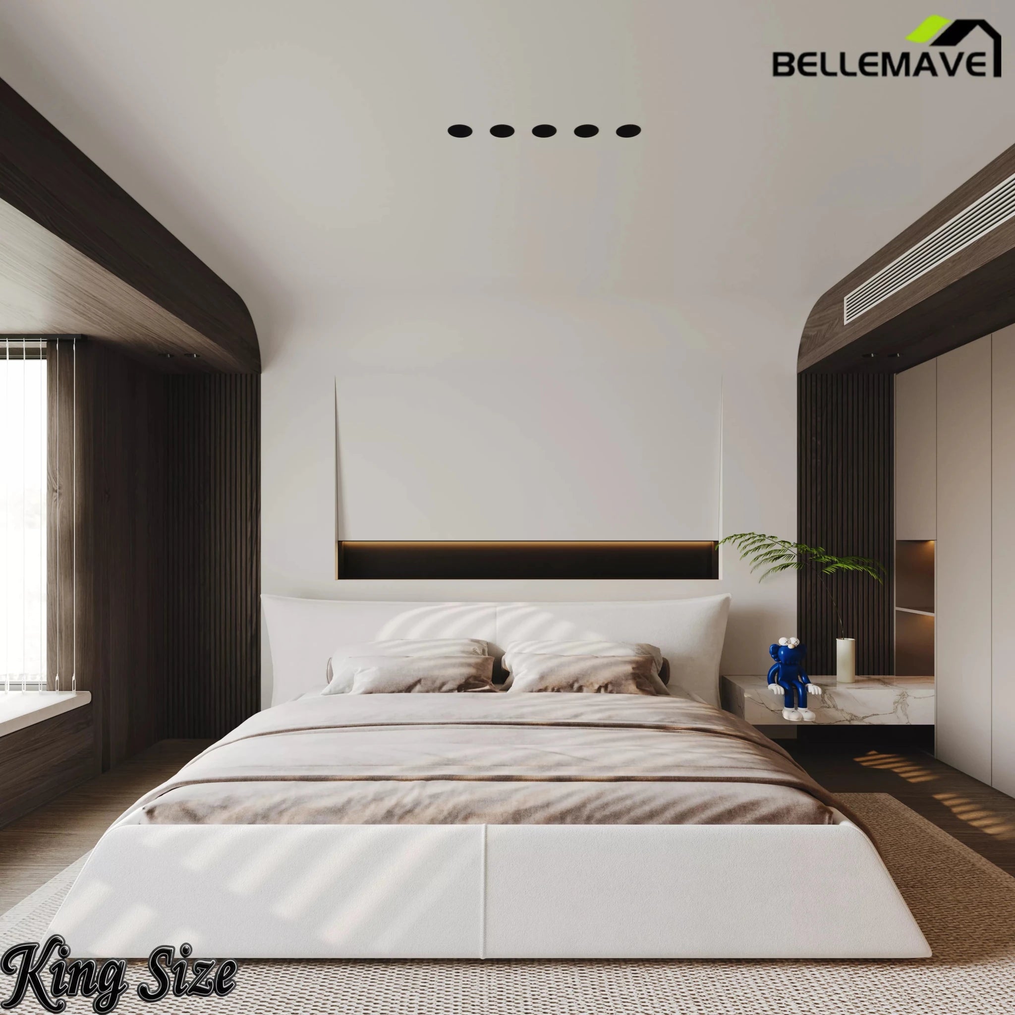 Bellemave® Upholstered Platform Bed with Velvet Headboard, Metal & Solid Wood Bed Frame, No Box Spring Needed - Bellemave