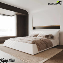 Bellemave® Upholstered Platform Bed with Velvet Headboard, Metal & Solid Wood Bed Frame, No Box Spring Needed - Bellemave