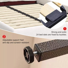 Bellemave® Upholstered Platform Bed with Velvet Headboard, Metal & Solid Wood Bed Frame, No Box Spring Needed - Bellemave